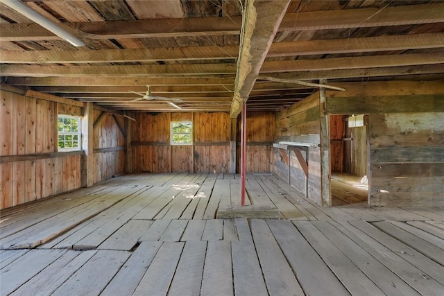 11221 W Greene Rd, Waterford, PA 16441 - miscellaneous room featuring a sauna, wood-type flooring, wooden walls, and healthy amount of natural light