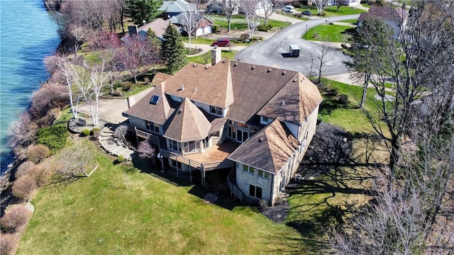 bird's eye view featuring a water view