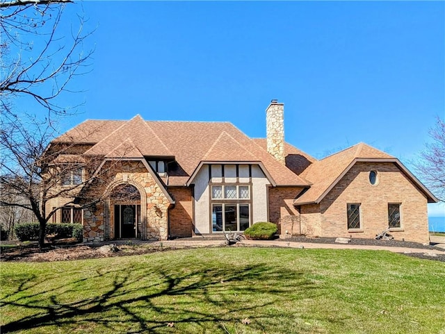 english style home with a front yard