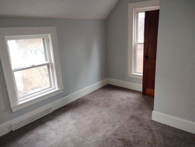 443 E 27 Th St, Erie, PA 16504 - additional living space featuring vaulted ceiling, carpet flooring, visible vents, and plenty of natural light
