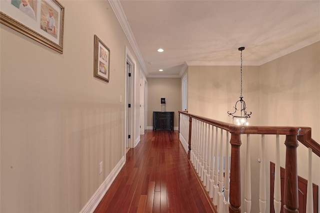 hall featuring dark hardwood / wood-style flooring and ornamental molding