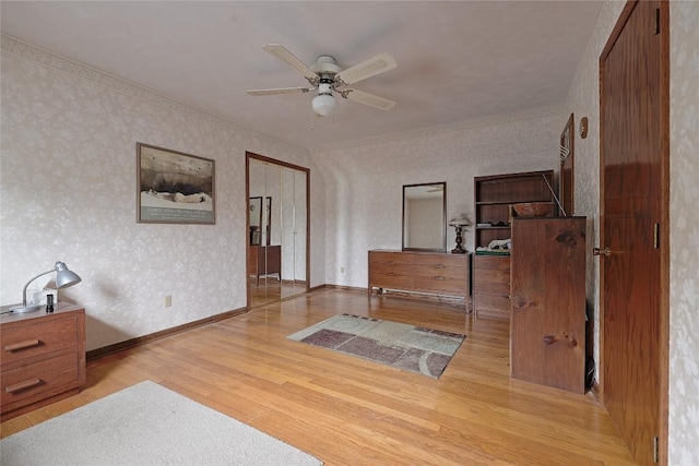 5219 W 52nd St, Fairview, PA 16415 - bedroom featuring wood finished floors, wallpapered walls, and a ceiling fan