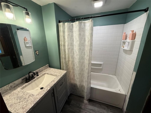 20743 Alden St, Meadville, PA 16335 - full bathroom with wood finished floors, vanity, and shower / bath combo with shower curtain