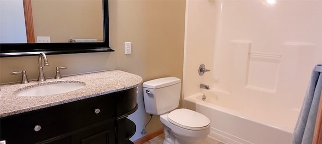 full bathroom with toilet, bathing tub / shower combination, and vanity