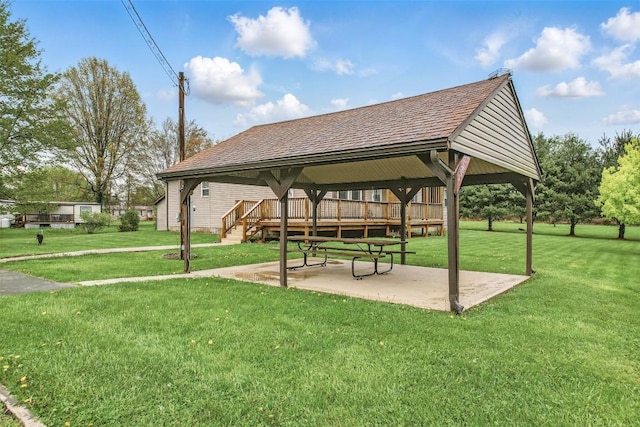 1986 Providence Dr, Jamestown, PA 16134 - view of home's community with a gazebo, a wooden deck, a patio, and a lawn