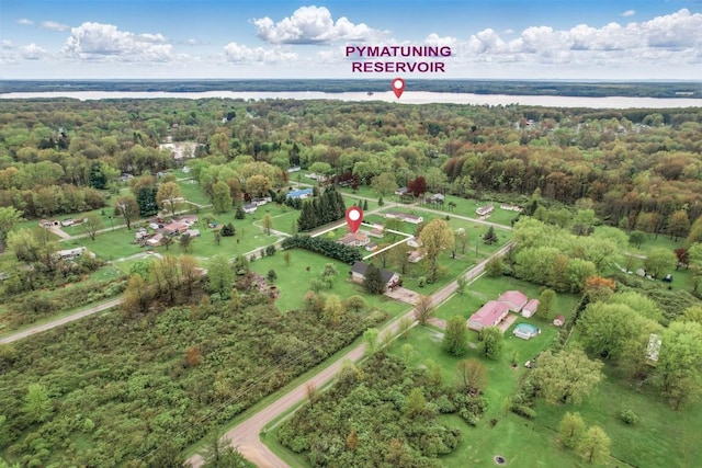 1986 Providence Dr, Jamestown, PA 16134 - drone / aerial view featuring a water view and a wooded view