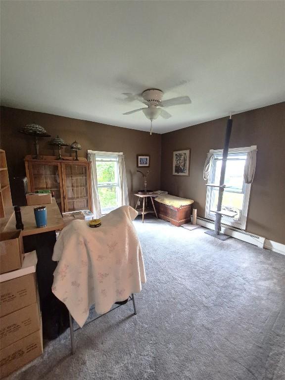 23754 S Beaver Rd, Springboro, PA 16435 - carpeted bedroom with baseboard heating and ceiling fan