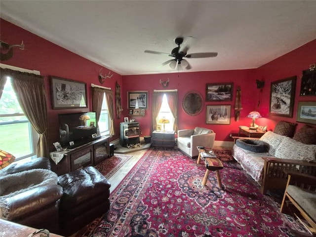 23754 S Beaver Rd, Springboro, PA 16435 - living room with a ceiling fan and wood finished floors