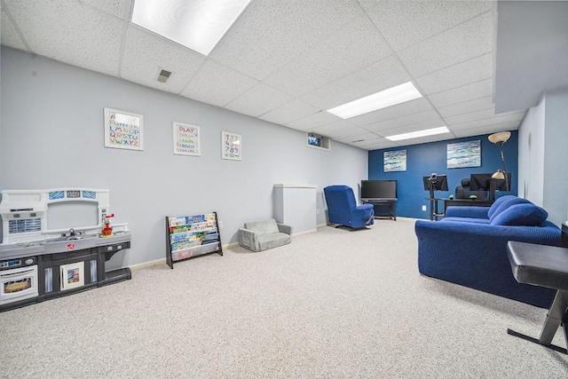 5501 Stone Run Dr, Fairview, PA 16415 - carpeted living room featuring a paneled ceiling and baseboards