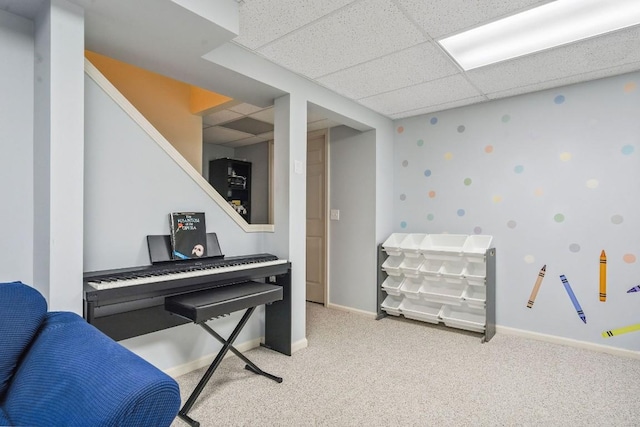 5501 Stone Run Dr, Fairview, PA 16415 - living area with a drop ceiling, carpet floors, and stairs