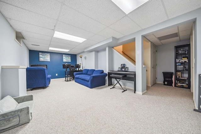 5501 Stone Run Dr, Fairview, PA 16415 - carpeted living area featuring a drop ceiling and stairs