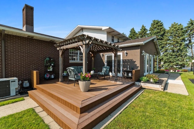 5124 W Ridge Rd, Erie, PA 16506 - wooden terrace featuring a pergola, an outdoor living space, and a yard