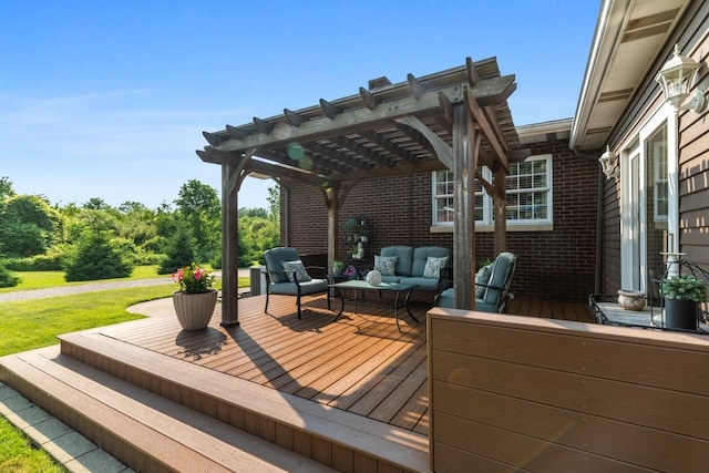 5124 W Ridge Rd, Erie, PA 16506 - wooden terrace with outdoor lounge area, a pergola, and a lawn