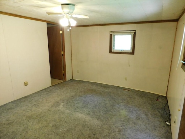 15954 Parsons Ln, Edinboro, PA 16412 - spare room featuring ornamental molding, carpet, and a ceiling fan