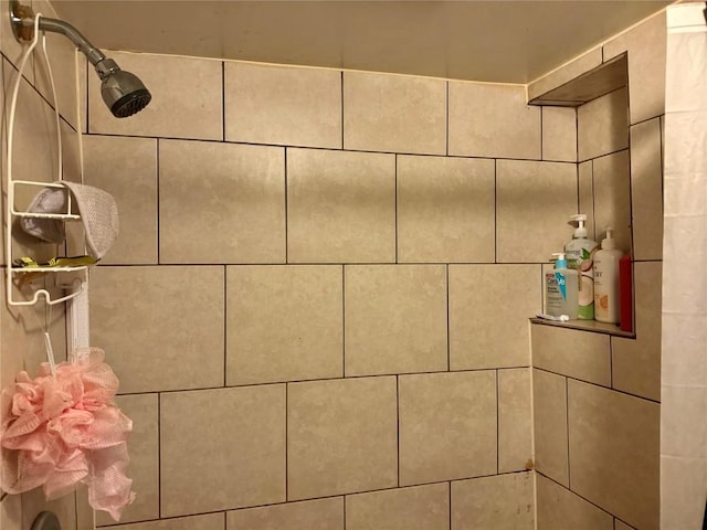 interior details featuring a tile shower