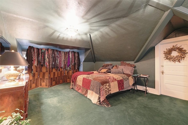 bedroom featuring carpet and lofted ceiling