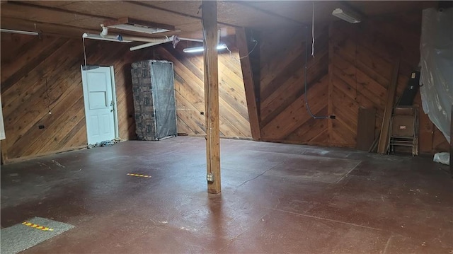 basement with wood walls