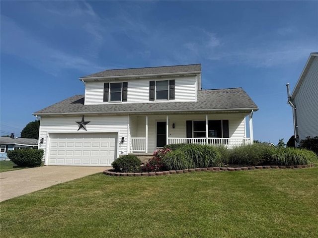 816 E Grandview Blvd, Erie, PA 16504 - traditional home with driveway, a front yard, covered porch, an attached garage, and roof with shingles