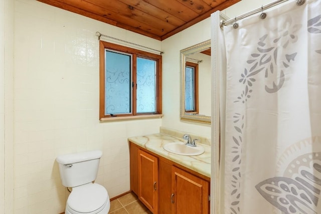 6750 W Ridge Rd, Fairview, PA 16415 - full bath with vanity, wood ceiling, tile patterned floors, and curtained shower
