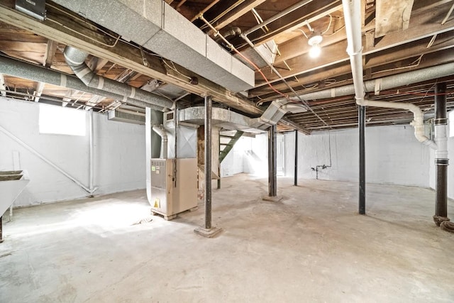 basement with heating unit