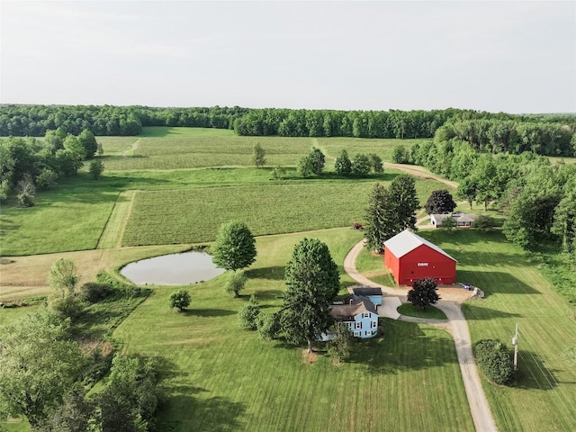 birds eye view of property with a rural view and a water view