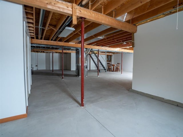 basement featuring heating unit