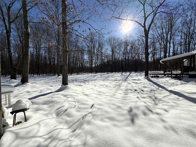 view of yard layered in snow