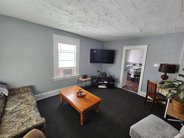 520 E 2nd St, Erie, PA 16507 - living room featuring dark carpet, a textured ceiling, and cooling unit