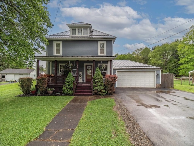 817 E Main St, Corry, PA 16407 - american foursquare style home with a porch, metal roof, driveway, and a standing seam roof