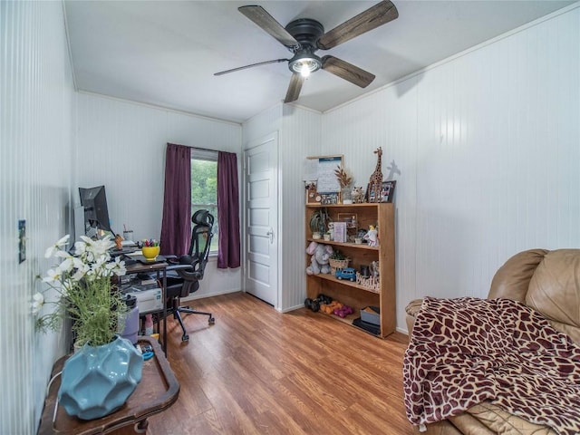 817 E Main St, Corry, PA 16407 - office space featuring wood finished floors, ceiling fan, and crown molding