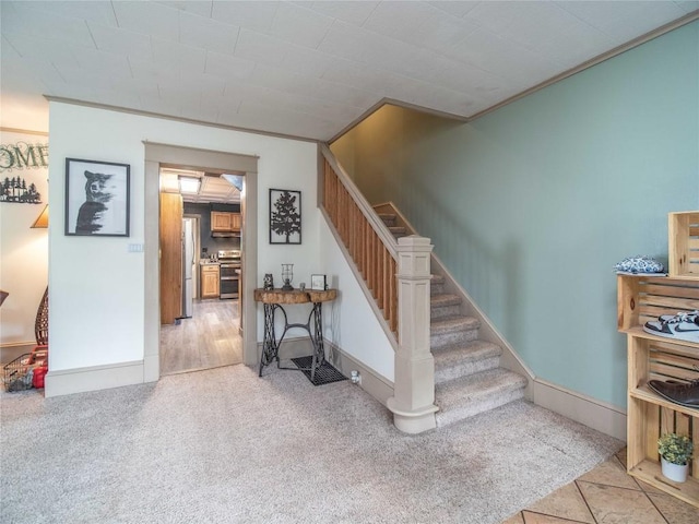 817 E Main St, Corry, PA 16407 - staircase with carpet flooring and baseboards