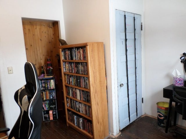 office area with dark wood-style flooring