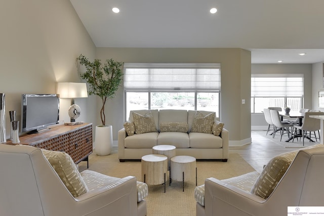 living room with light hardwood / wood-style flooring