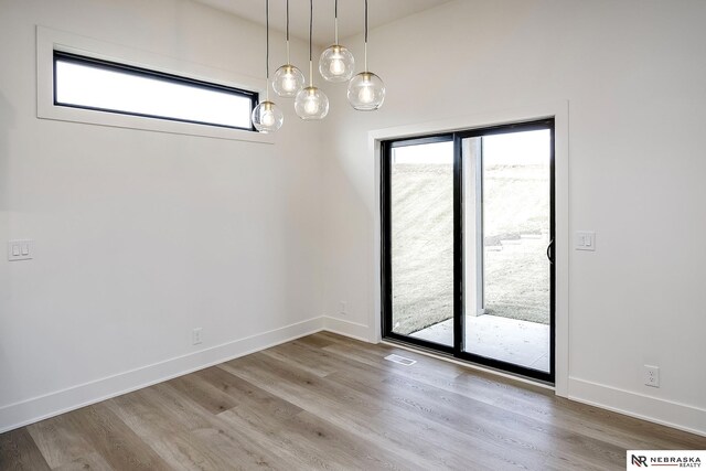 empty room with a wealth of natural light and hardwood / wood-style floors