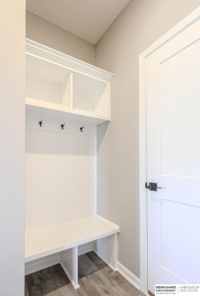 mudroom with hardwood / wood-style flooring