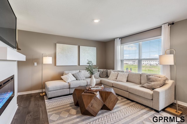 living room with hardwood / wood-style flooring