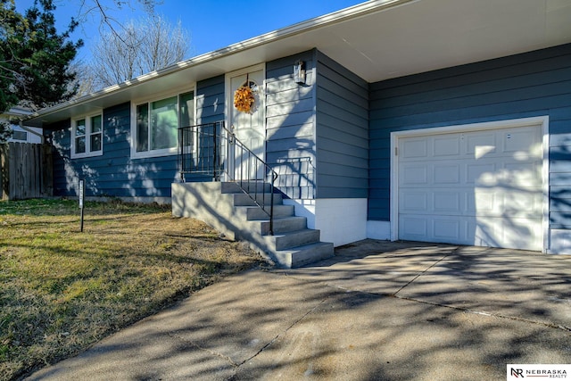 exterior space featuring a garage