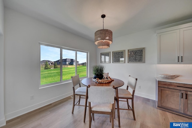 dining room with a notable chandelier, light hardwood / wood-style flooring, and a healthy amount of sunlight