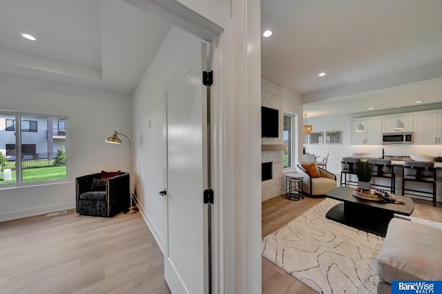 living room with light hardwood / wood-style floors