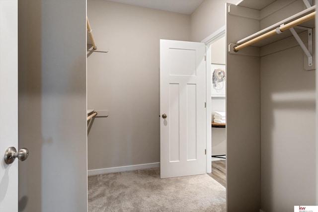 spacious closet featuring light carpet