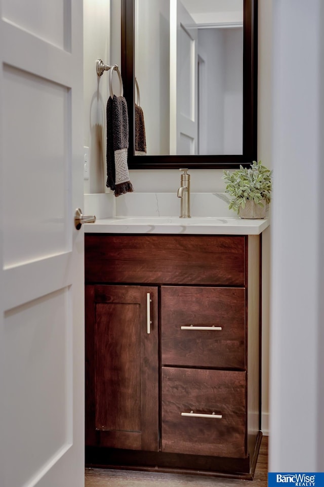 bathroom with wood-type flooring and vanity