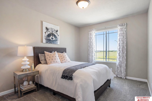 bedroom with multiple windows and carpet floors