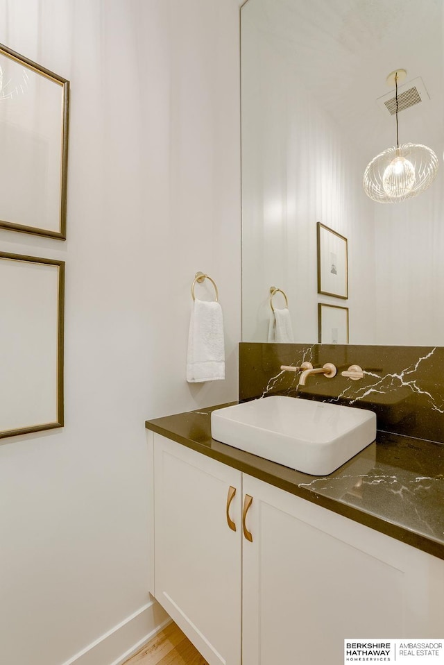 bathroom featuring wood-type flooring and vanity