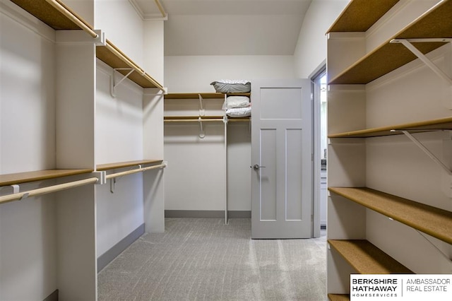 spacious closet featuring light carpet