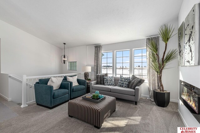 living room with light colored carpet