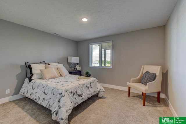 bedroom featuring carpet floors and a textured ceiling