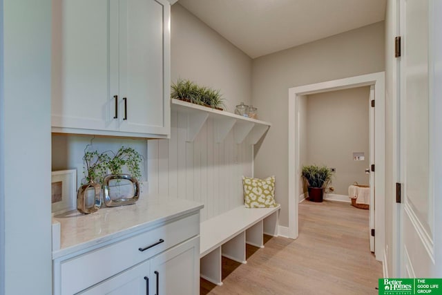 mudroom featuring light hardwood / wood-style flooring