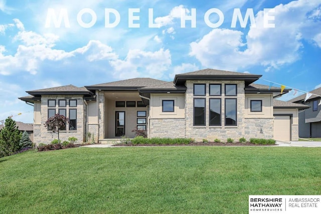 prairie-style house with a front yard