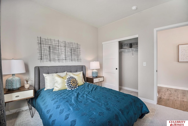 carpeted bedroom with a closet