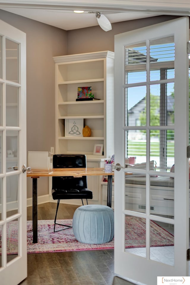 interior space featuring french doors and dark wood-type flooring